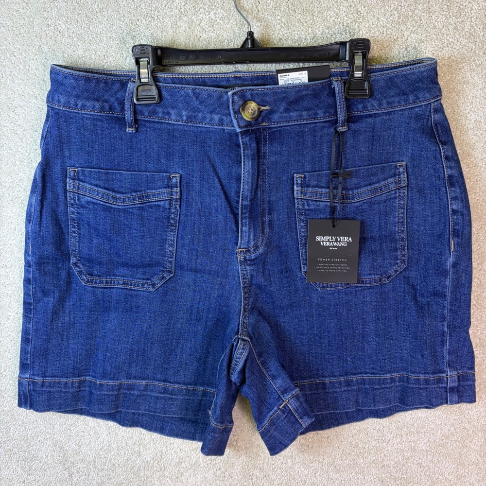 Simply Vera Vera Wang Denim Shorts Womens 12 Blue Power Stretch Mid Rise Utility